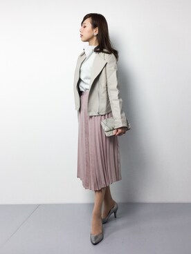 「SpRay（スプレイ）のアイテム（ライダースジャケット）」を使った、JULIAさん（レディース・160cm）の冬コーディネート