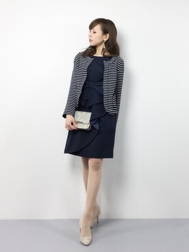 「マリンコーデ」｜「アイテム（ノーカラージャケット）」を使った、JULIAさん（レディース・160cm）の冬コーディネート