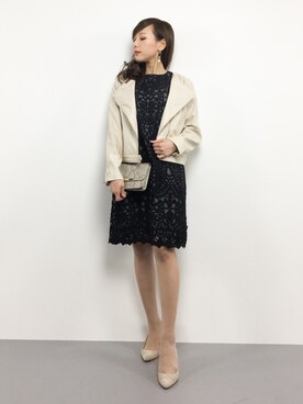 「パーティースタイル」｜「アイテム（ライダースジャケット）」を使った、JULIAさん（レディース・160cm）の春コーディネート