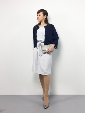 「STRAWBERRY-FIELDS（ストロベリーフィールズ）のアイテム（ノーカラージャケット）」を使った、JULIAさん（レディース・160cm）の春コーディネート