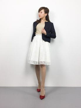 「Honeys（ハニーズ）のアイテム（ノーカラージャケット）」を使った、JULIAさん（レディース・160cm）の春コーディネート