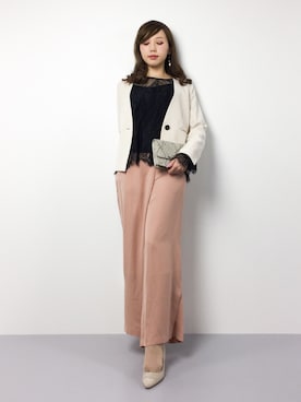 「TRUDEA（トルディア）のアイテム（ノーカラージャケット）」を使った、JULIAさん（レディース・160cm）の春コーディネート