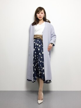 「ガウンコート」｜「アイテム（ノーカラージャケット）」を使った、JULIAさん（レディース・160cm）の春コーディネート