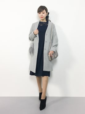 「パーティースタイル」｜「アイテム（ノーカラージャケット）」を使った、JULIAさん（レディース・160cm）の秋コーディネート