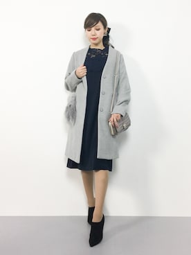 JULIAさんの「ファー付きポケットノーカラーコート/レディースアウター-2017AW-」を使ったコーディネート