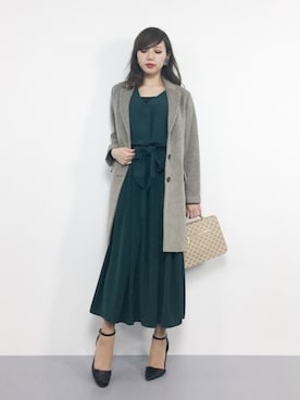 「ベージュコート」｜「アイテム（チェスターコート）」を使った、JULIAさん（レディース・160cm）の冬コーディネート
