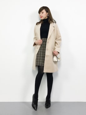 「SEVENDAYS=SUNDAY（セブンデイズサンデイ）のアイテム（チェスターコート）」を使った、JULIAさん（レディース・160cm）の冬コーディネート