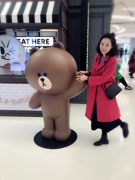 「アイテム（ダッフルコート、レッド系）」を使った、舒然さん（レディース・170cm）の春コーディネート