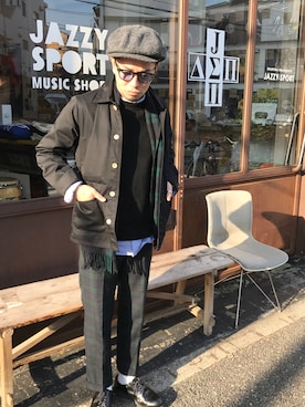 「ブラックウォッチ」｜「アイテム（ハンチング/ベレー帽）」を使った、junさん（メンズ・171cm）の冬コーディネート