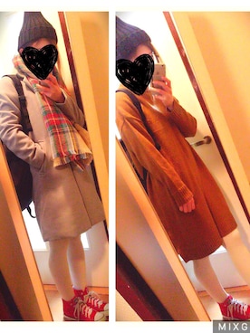 「白タイツ」｜「アイテム（チェスターコート）」を使った、maayaさん（レディース・156cm）の冬コーディネート