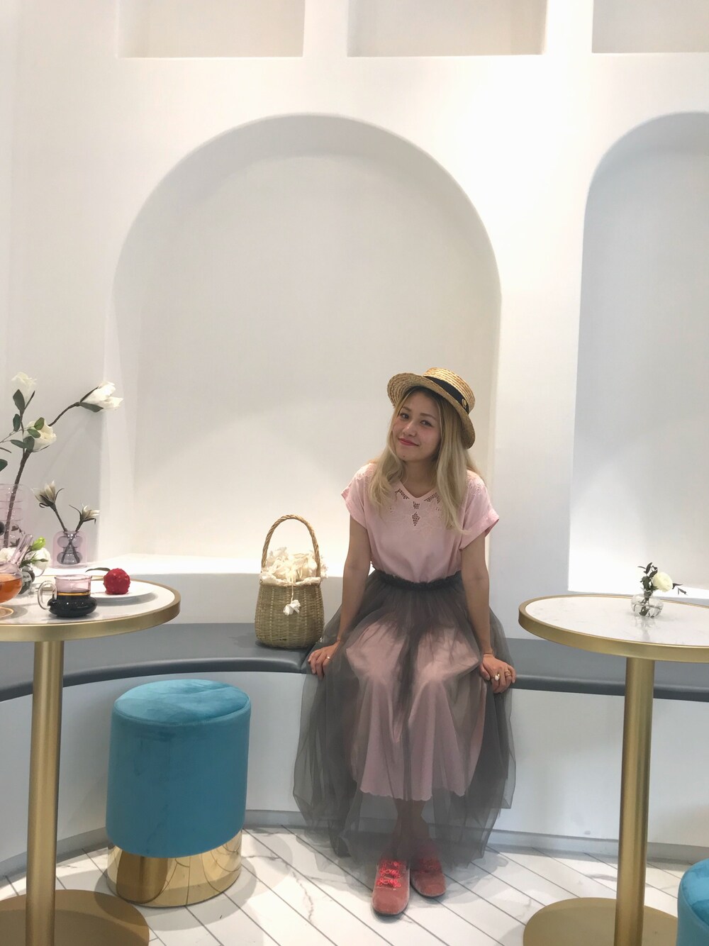 「秋コーデ、秋服準備はじめました、秋冬コーデ、大人カジュアル、休日スタイル」｜「RUBY AND YOUのカンカン帽（ハット、ブラック系）」を使った、vickiさん（レディース・160cm）の秋コーディネートの1枚目の写真