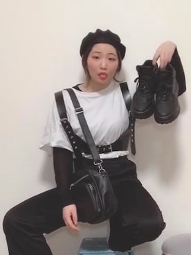 「韓国コーデ」｜「アイテム（ハンチング/ベレー帽）」を使った、あかりさん（レディース・153cm）の春コーディネート
