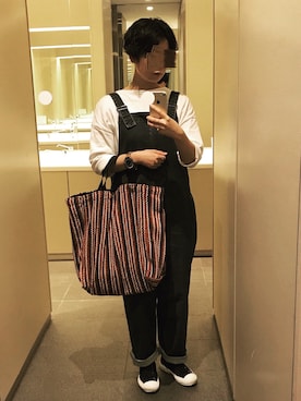 「ビッグトート」｜「アイテム（オールインワン・サロペット）」を使った、𝕄.さん（レディース・158cm）の秋コーディネート