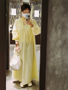 「niko and...（ニコアンド）の2WAYタックワンピース【インスタグラマーコラボ】（ワンピース）」を使った、𝕄.さん（レディース・158cm）の春コーディネート