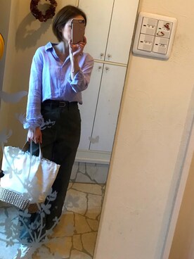 「UNIQLO（ユニクロ）のWOMEN プレミアムリネンシャツ（長袖）A（シャツ/ブラウス）」を使った、eriさん（レディース・152cm）の春コーディネート