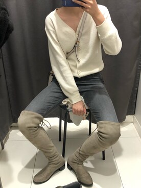 「UNIQLO（ユニクロ）のアイテム（トップス、ホワイト系）」を使った、鸡米花啾啾さん（レディース・168cm）の春コーディネート