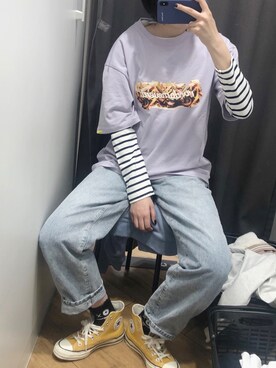 「UNIQLO（ユニクロ）のアイテム（トップス、ブラック系）」を使った、鸡米花啾啾さん（レディース・168cm）の春コーディネート