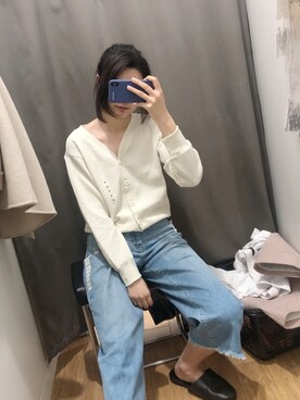 「UNIQLO（ユニクロ）のアイテム（トップス、ホワイト系）」を使った、鸡米花啾啾さん（レディース・168cm）の春コーディネート