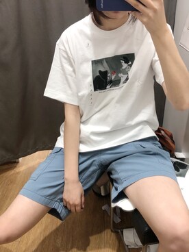 「UNIQLO（ユニクロ）のアイテム（トップス、ホワイト系）」を使った、鸡米花啾啾さん（レディース・168cm）の春コーディネート