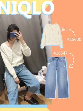 「UNIQLO（ユニクロ）のアイテム（トップス、ホワイト系）」を使った、鸡米花啾啾さん（レディース・168cm）の春コーディネート