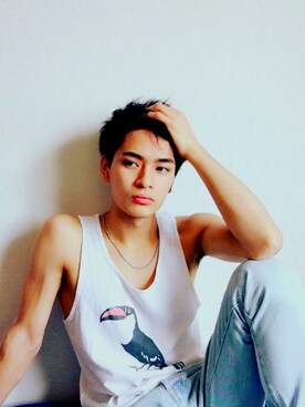 「Abercrombie&Fitch（アバークロンビーアンドフィッチ）のアイテム（タンクトップ）」を使った、Georgeさん（メンズ・175cm）の春コーディネート