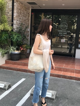 「ベージュ×デニム」｜ryoさん（レディース・164cm）の夏コーディネート
