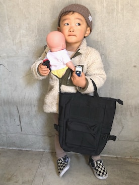 「GERRY（ジェリー）のアイテム（ブルゾン）」を使った、健太郎さん（キッズ・80cm）の春コーディネート