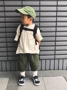 「息子コーデ」｜「アイテム（バッグ）」を使った、健太郎さん（キッズ・80cm）の秋コーディネート