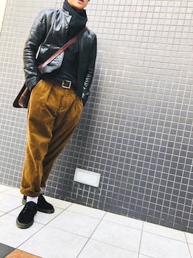 「FACTOTUM（ファクトタム）のアイテム（ライダースジャケット）」を使った、ToraOさん（メンズ・166cm）の冬コーディネート