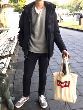 「いいね返し」｜「アイテム（ダウンジャケット/コート）」を使った、Dさん（メンズ・184cm）の冬コーディネート