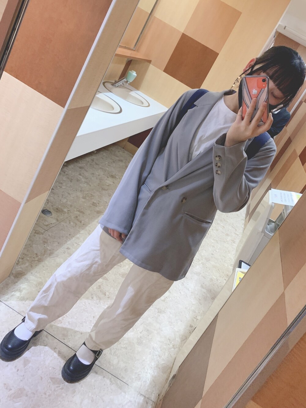 「セットアップ、休日スタイル、シンプルコーデ、厚底シューズ、春コーデ、オトナカジュアル、かっこいい、春夏コーデ、春色、プチプラ」｜「WEGOのWEGO/【セットアップ対応商品】ベイクドカラーダブルジャケット（テーラードジャケット、ブルー系）」を使った、ゆこさん（レディース・159cm）の春コーディネートの1枚目の写真