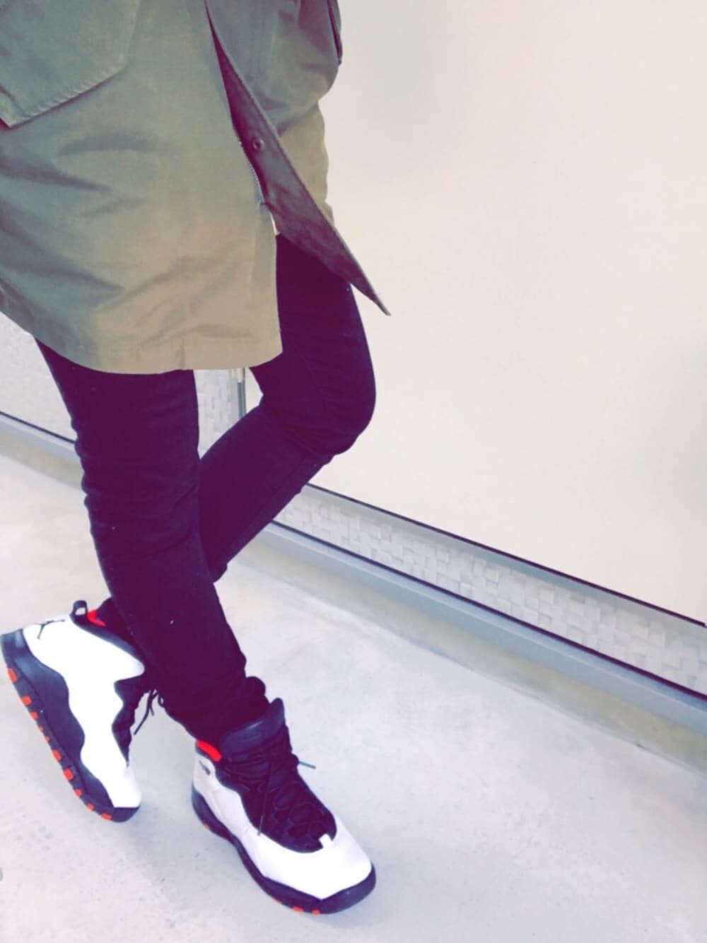 「JEANASiS、ジーナシス、モッズコート、UNIQLO、ユニクロ、スキニーパンツ、スキニー、NIKE、AIR JORDAN、jordan10」｜「JEANASISのファーミリタリーモッズコート/551428 （モッズコート、グリーン系）」を使った、134340さん（レディース・156cm）の冬コーディネートの1枚目の写真