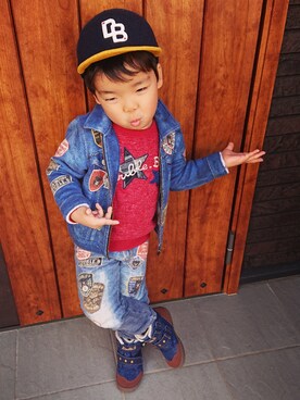 「DOUBLE_B（ダブルビー）のアイテム（帽子）」を使った、kids-eiteeさん（キッズ・100cm）の冬コーディネート