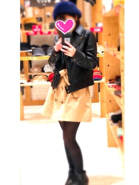 「SpRay（スプレイ）のアイテム（ライダースジャケット）」を使った、a.yさん（レディース・157cm）の冬コーディネート