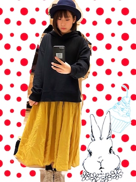 「AMERICAN HOLIC（アメリカンホリック）のフード付裏毛プルオーバー（パーカー）」を使った、a.yさん（レディース・157cm）の冬コーディネート