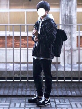 「niko and...（ニコアンド）のアイテム（MA-1）」を使った、服山くんさん（メンズ・171cm）の冬コーディネート