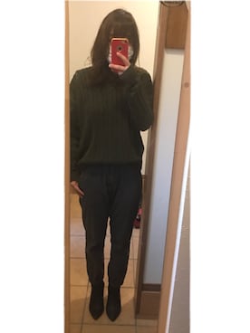 「Avail（アベイル）のアイテム（ニット/セーター、グリーン系）」を使った、mikotoさん（レディース・158cm）の冬コーディネート