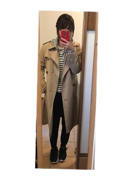 「Avail（アベイル）のアイテム（トレンチコート、ベージュ系）」を使った、mikotoさん（レディース・158cm）の春コーディネート