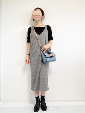 「グレンチェック」｜「アイテム（ジャンパースカート）」を使った、risaさん（レディース・155cm）の秋コーディネート