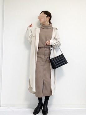 「レザースカート」｜「アイテム（シャツワンピース）」を使った、risaさん（レディース・155cm）の秋コーディネート