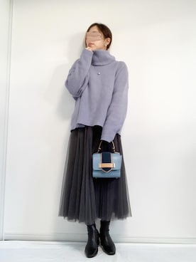 「BASEMENT online（ベースメントオンライン）のアイテム（ニット/セーター）」を使った、risaさん（レディース・155cm）の冬コーディネート