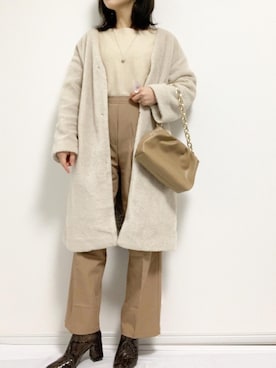 「GU（ジーユー）のアイテム（ノーカラージャケット）」を使った、risaさん（レディース・155cm）の冬コーディネート