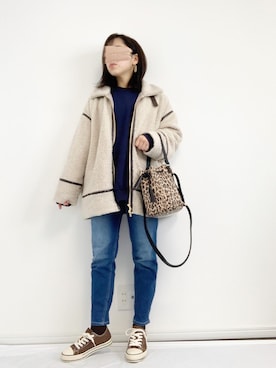 「パイピングコート」｜「アイテム（スウェット）」を使った、risaさん（レディース・155cm）の冬コーディネート