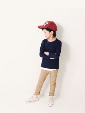 「devirock（デビロック）のアイテム（チノパンツ）」を使った、devirockさん（キッズ・110cm）の冬コーディネート