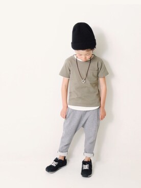 「devirock（デビロック）の【旧モデル】裏毛スウェットサルエルパンツ スウェットパンツ（その他パンツ）」を使った、devirockさん（キッズ・110cm）の春コーディネート