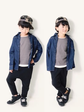 「devirock（デビロック）の【旧モデル】裏毛スウェットサルエルパンツ スウェットパンツ（その他パンツ）」を使った、devirockさん（キッズ・110cm）の春コーディネート