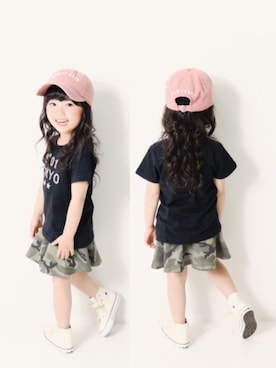 「devirock（デビロック）のアイテム（スカート）」を使った、devirockさん（キッズ・110cm）の春コーディネート