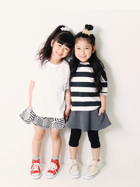 「devirock（デビロック）のアイテム（スカート）」を使った、devirockさん（キッズ・110cm）の春コーディネート