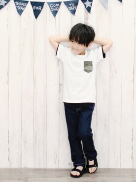 「devirock（デビロック）のアイテム（サンダル）」を使った、devirockさん（キッズ・110cm）の夏コーディネート