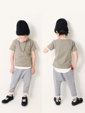 「devirock（デビロック）の【旧モデル】裏毛スウェットサルエルパンツ スウェットパンツ（その他パンツ）」を使った、devirockさん（キッズ・110cm）の春コーディネート